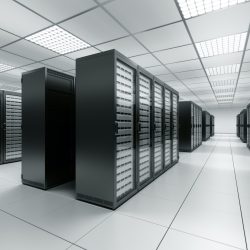 3d rendering of a server room with black servers